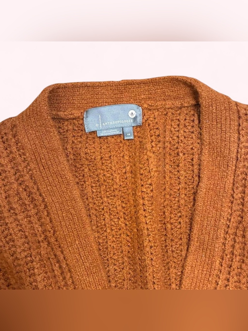 ANTHROPOLOGIE Rust-Brown Cable Knit Button Cardigan - Picture 4 of 5